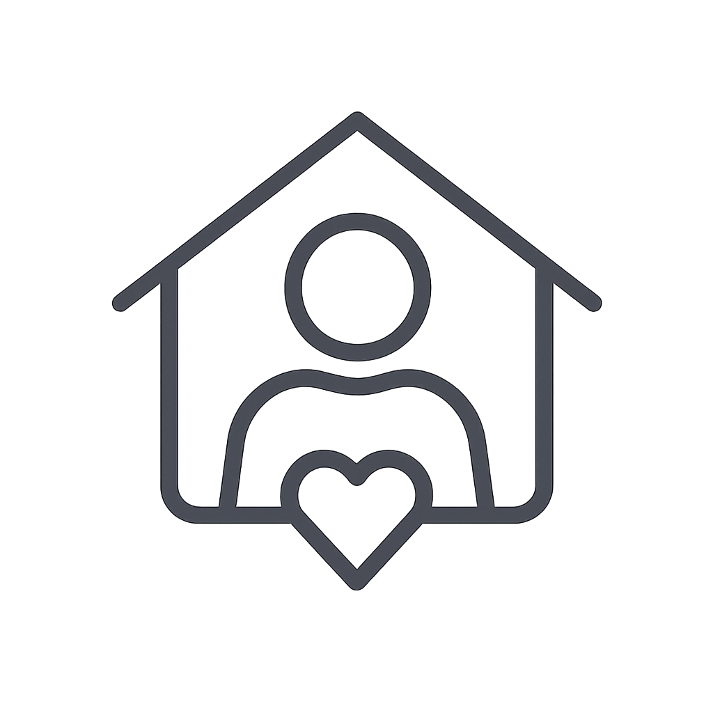 Create a logo similar to the current one, featuring a shelter and a small heart below, and add a person to the design.